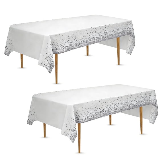 54x108'' Disposable Tablecloth Bulk for 8 Foot Rectangular Tables, Silver Polka Dot Tablecloths, Dining Table Cover Vinyl Waterproof, Reusable Table Cloth for Party, Wedding, Camping (A)