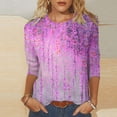 thumbnail image 2 of Women's Round Neck Blouse Y2K Tops Dressy Casual Gradient Floral Print Shirts Fashion 3/4 Sleeve Tunic Tops Loose Fit Flowy Vintage Spring Elegant Shirts Summer Clothes Purple T Shirts XXXL, 2 of 5