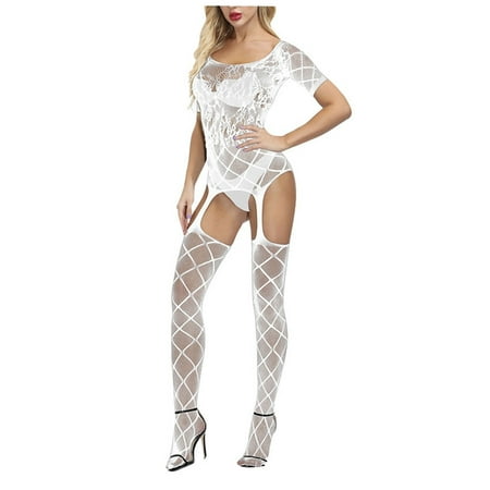 Midwennn Womens Stockings Jacquard Jumpsuit Lace Up Open Crotch Jumpsuit Stockings Stockings and Lingerie Womens Dress up Lingerie
