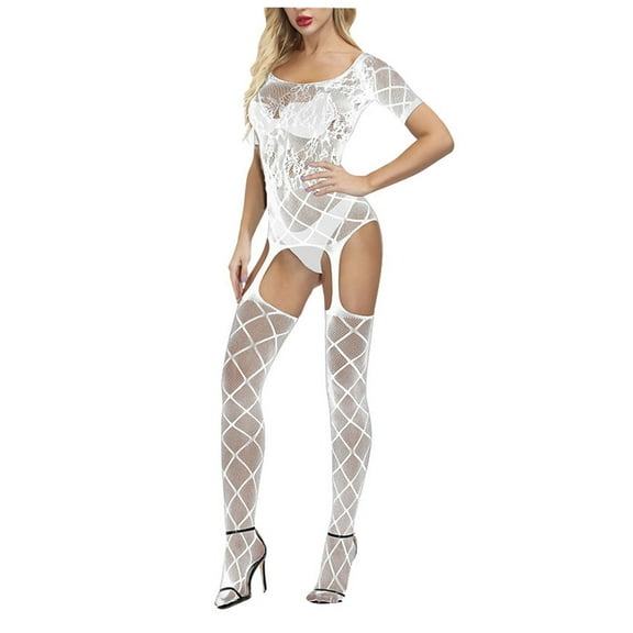Seductive Womens Stockings Jacquard Jumpsuit Lace Up Open Crotch Lingerie Ensemble for Confident Nights of Romance and Adventure