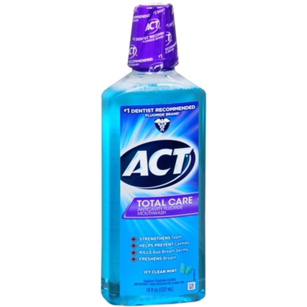 ACT Total Care Anticavity Fluoride Mouthwash Icy Clean Mint 18 oz (Pack