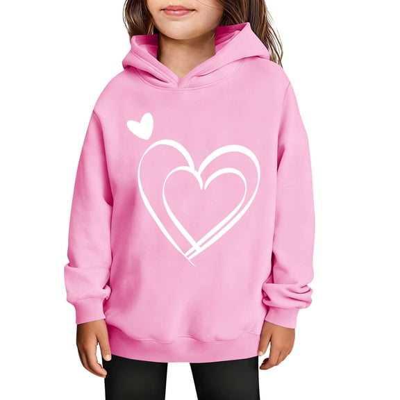 SGFCWSX Girls Hoodies Heart Print Sweatshirt for Teens Warm Hooded Long Sleeve Stylish Pullover Tops Pink Size 13-14 Years