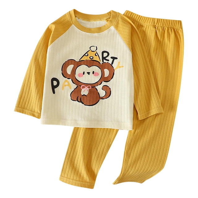 Odeerbi 1-7 Años Niños Niñas Pijama de Verano de Algodón de Manga Larga Con Camiseta Raglan Conjunto de Pantalones Suave Ropa de Dormir Estampada Conjunto de Pijama de Dos Piezas