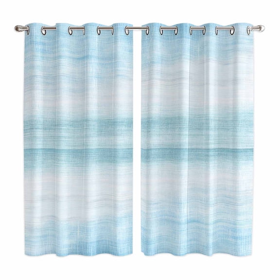 Gradient Aqua Blue Kitchen Curtains 63 Inch Length, Modern Rustic Minimalist Pastel Solid Grommet Top Bedroom Living Room Curtains, Light Filtering Cafe Curtain Drapes 2 Panels Set 84''x63''