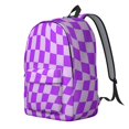 thumbnail image 2 of Purple Wavy Checkered Pattern Backpack for School, Cute School Bag with Adjustable Shoulder Straps and Padded Back, 15.7"x11.8"x5.5", 2 of 5