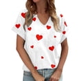 thumbnail image 2 of Womens Short Sleeve Shirts V-Neck Y2K Summer Tops Love Heart Print Spring Tee, 2 of 4