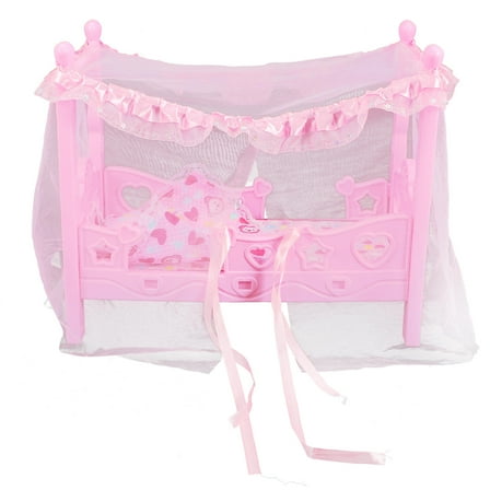 ETHZZLE dollhouse accessories Doll Bed Pink Plastic Cloth Simple and 1Pack