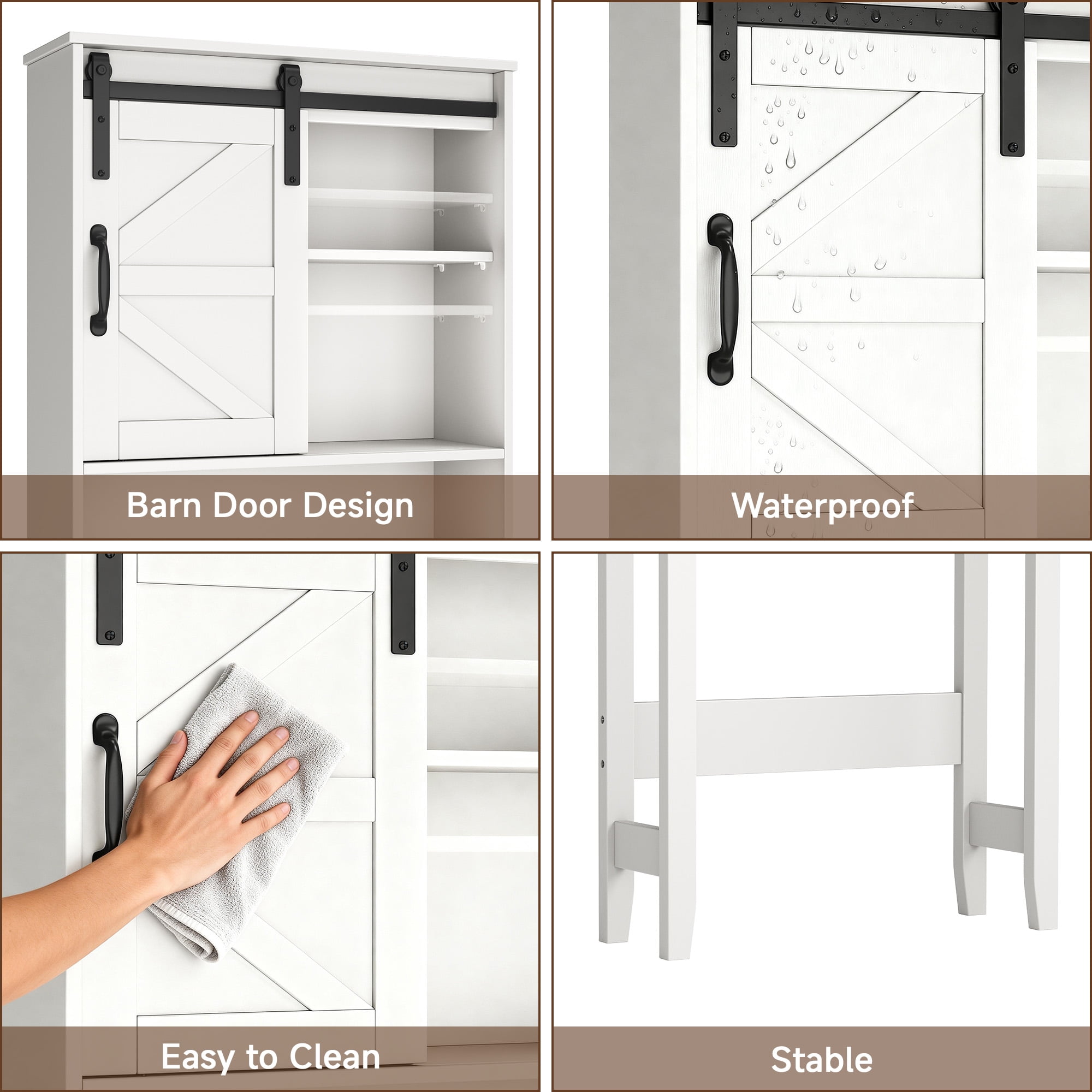 Over the Toilet Storage Cabinet, White Bathroom Shelf Organizer with Adjustable Shelf, Sliding Barn Door, Anti-Tipping Design, Waterproof for Bathroom/Laundry Room Organization