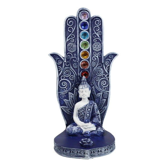 Blue Nirvana Hamsa Palm Buddha Rainbow Chakra Stones Incense Holder Figurine