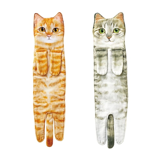 2 toallas de mano multiusos con diseño de gato de dibujos animados, divertidas toallitas colgantes, paños de cocina Estilo AB