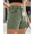 thumbnail image 2 of Summer Matched High Women's Shorts Straight Leg Raw Hem Retro Waist Denim Shorts with Pockets, 2 of 6