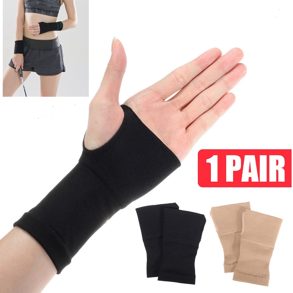 Wrist Support Brace Carpal Tunnel Exercise Gloves Wrap Compression Glove 2 Pair