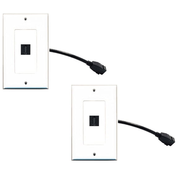 RiteAV - 1 Port HDMI Wall Plate Decorative Female to Female White with Pigtail Extension Dongle - 2 Pack
