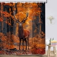 thumbnail image 2 of Country Rustic Deer Camo Shower Curtain, Fall Forest Wild Animal Hunting Cabin Farmhouse Lodge Natural Scenery Bathroom Decor, Autumn Fabric Bathroom Decor Set with Hooks 70X75in, 2 of 7