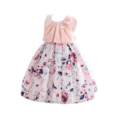 

XIEULQP Baby Girl Clothes Elegant Flower Glown Dress for Girls Young Adult Fashion Bow Flower Kids Party Festival Ages 5 to 9 Years Old Summer Dress Red