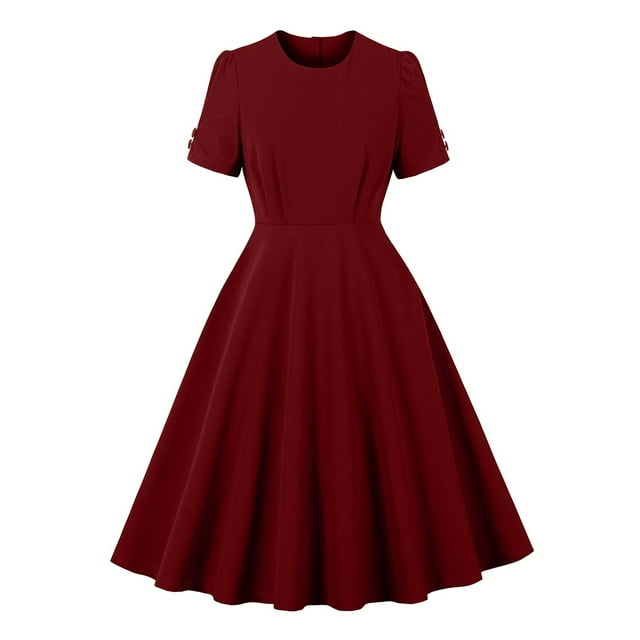 hotojiny Robes des Années 1950 pour Femmes Vintage Rétro à Manches Courtes Robe Midi Ligne A Élégante pour Cocktail Soirée Bal Robe Midi