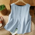 thumbnail image 2 of Ltctricy Tank Tops for Women Trendy Cotton Linen Crew Neck Sleeveless Button down Shirts Summer Casual Loose Blouses, 2 of 4