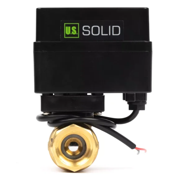 U. S. Solid Motorized Ball Valve with 2 Signal Lights, 1/2 inch, Brass, Normally Closed, Black Casing