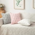 thumbnail image 6 of Pack of 2 Faux Wool Throw Pillow Covers 18x18 Inches Soft Couch Cushion Cover with Velvet Decorative Cushion Cover for Living Room, Bedroom,Car,Office (Light Pink), 6 of 15