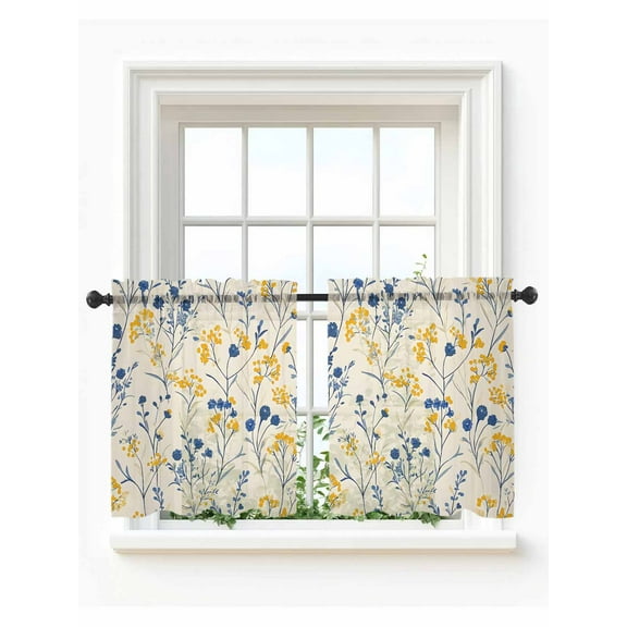 Spring Flowers Tier Curtains 36 Inch Length,Sheer Curtains for Bedroom Living Room,Farmhouse Pastoral Botanical Herbs Rod Pocket Voile Drapes Kitchen Curtains Small Half Window 27.5"x36" 2 Panels
