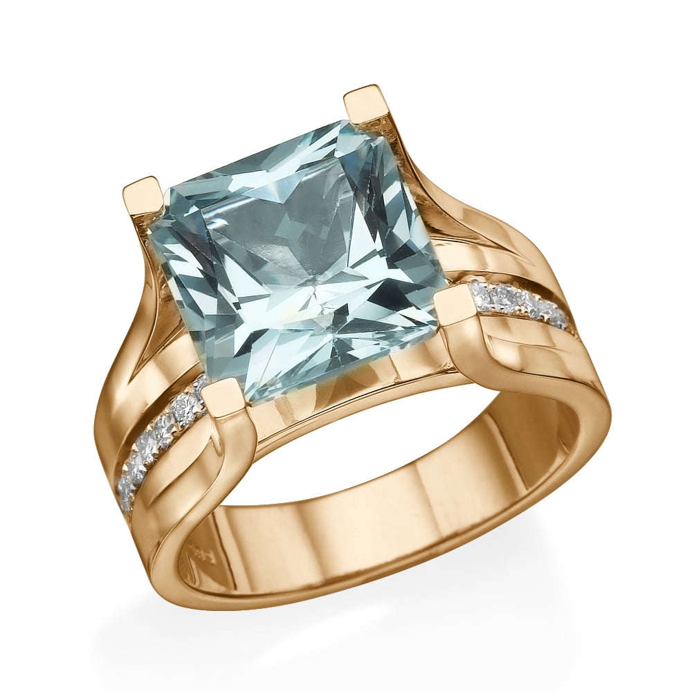 Aquamarine 5.20 ctw Ring with Diamonds 14K Rose Gold Bridge Channel set Princess by Diamonds Mine
