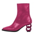thumbnail image 2 of FSJ Women Fashion Square Closed Toe Metal Chain Heel Ankle Boots Side Zipper Sexy Short Booties Stretch Party Work Dressy Shoes Size 9 Pink, 2 of 5