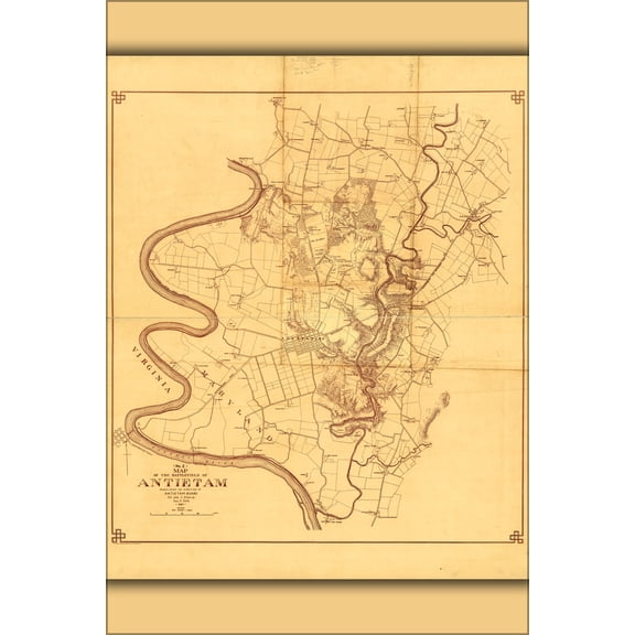 24"x36" Gallery Poster, Civil war Map of the battle field of Antietam