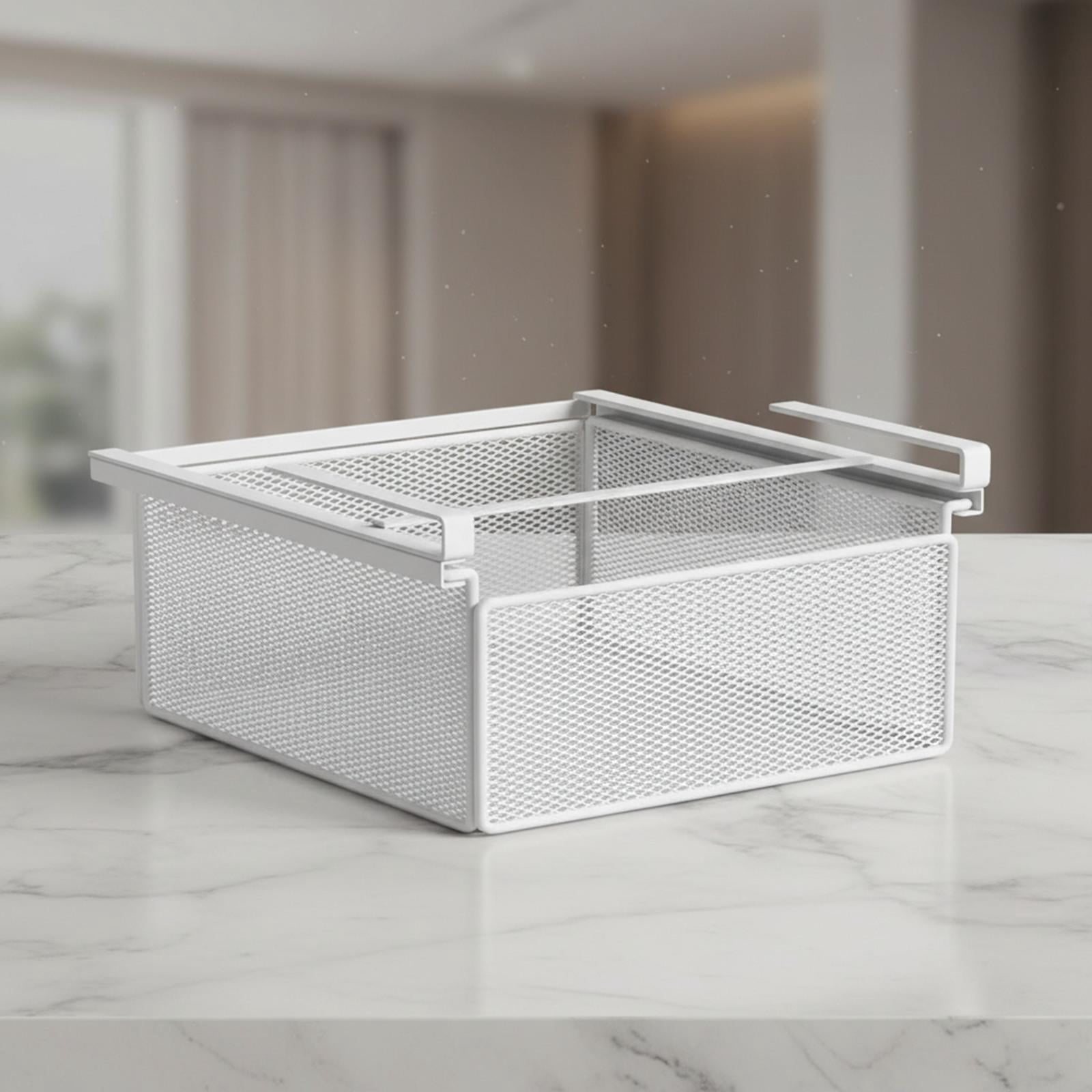 Baoblaze Removable Under-Shelf Storage Basket, Hanging Under-Desk Organizer, Drawer Tray, White