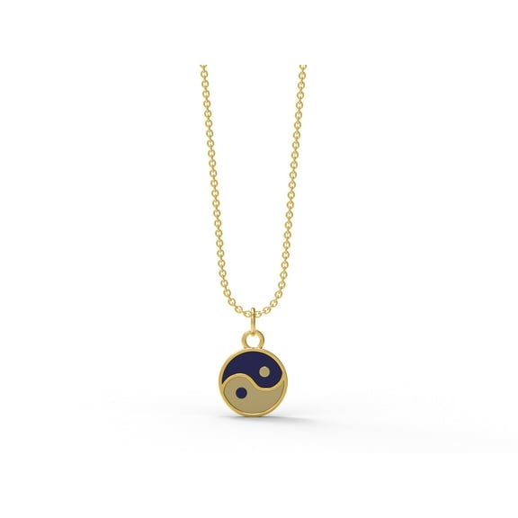 Yin Yang Necklace 925 Sterling Silver Circle Pendant Necklace For Women Religious Enamel Jewelry, Gold Vermeil