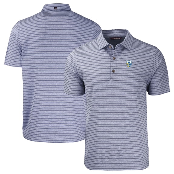 Men's Cutter & Buck Heather Navy Los Angeles Chargers Throwback Forge Eco Heather Stripe Stretch Recycled Polo