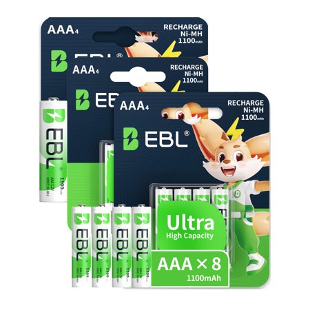 EBL Rechargeable AAA General Purpose Batteries with Retail Box, 12 Pack