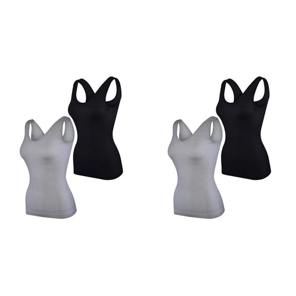 Elle Women's Body Shaping Camisoles 4-Pack Scoop Tank Tops Shapewear Tummy Control Seamless Plus White/Black