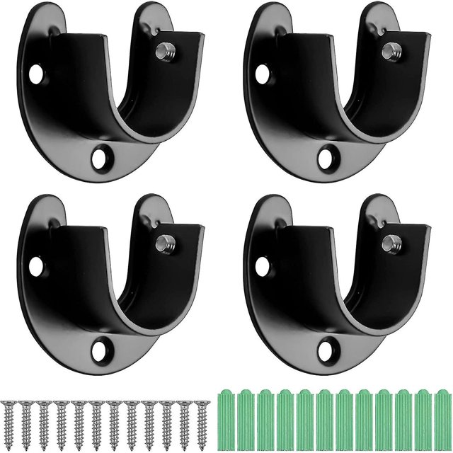 4 Pcs Tringle à Rideau en Forme de U, Support de Tringle à Rideau 25mm, Douilles de Tringle de Placard en Acier Inoxydable, Support de Bride, Extrémité de Tringle de Placard avec Vis, Noir