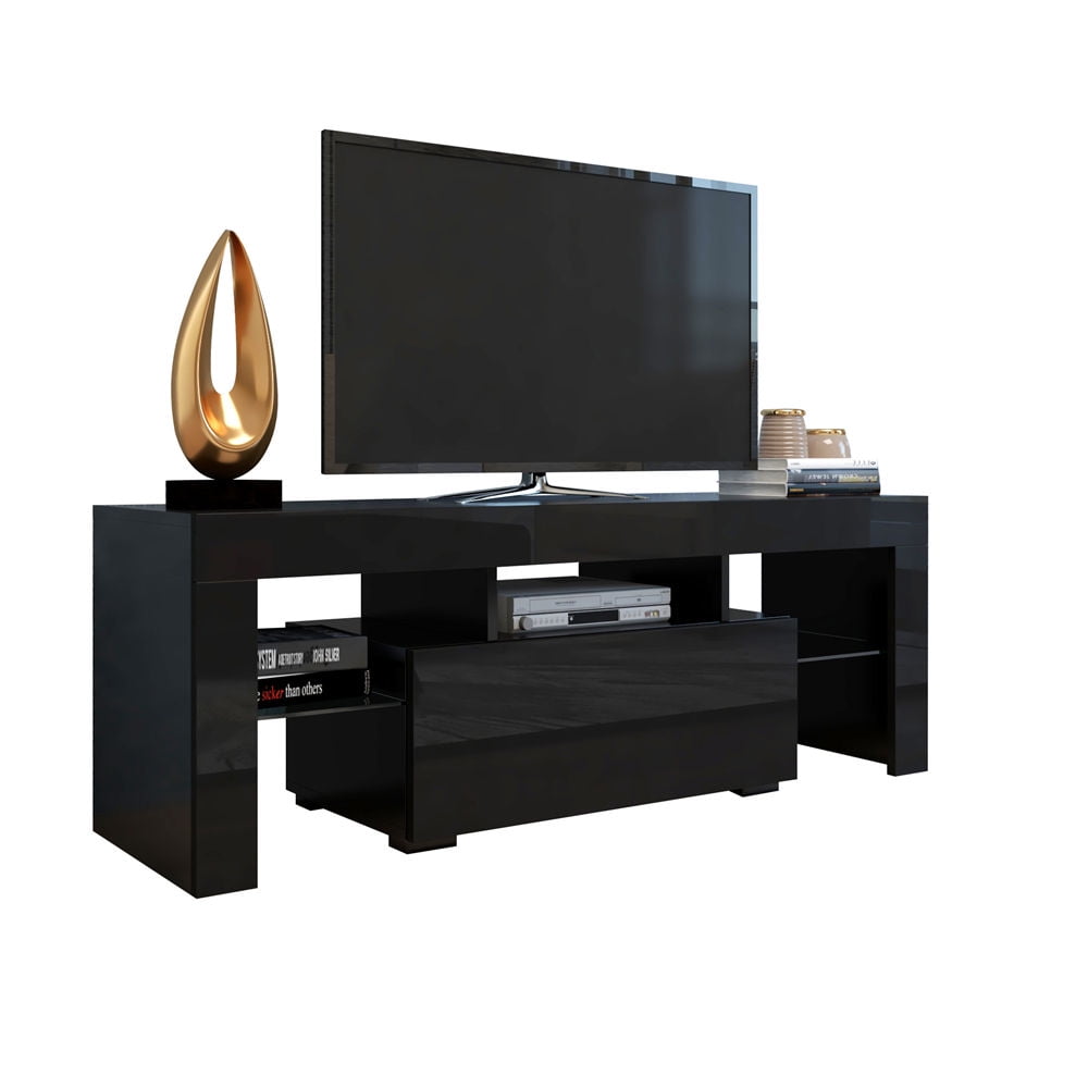 TV Stand with 12 Led Lights Wood TV Storage Stand Media Center Console