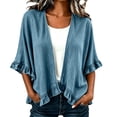 thumbnail image 6 of Cmfcve Women's Denim Jacket Open Front Vintage Jean Jackets 3/4 Ruffled Sleeve Lightweight Denim Cardigan, 6 of 8