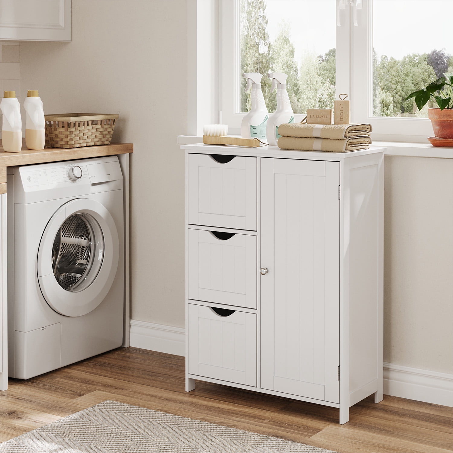 LEDREM Freestanding Storage Cabinet with 3 Drawers & Adjustable Shelf - 11.8x23.6x31.5 Inch White Storage Unit for Home Organization