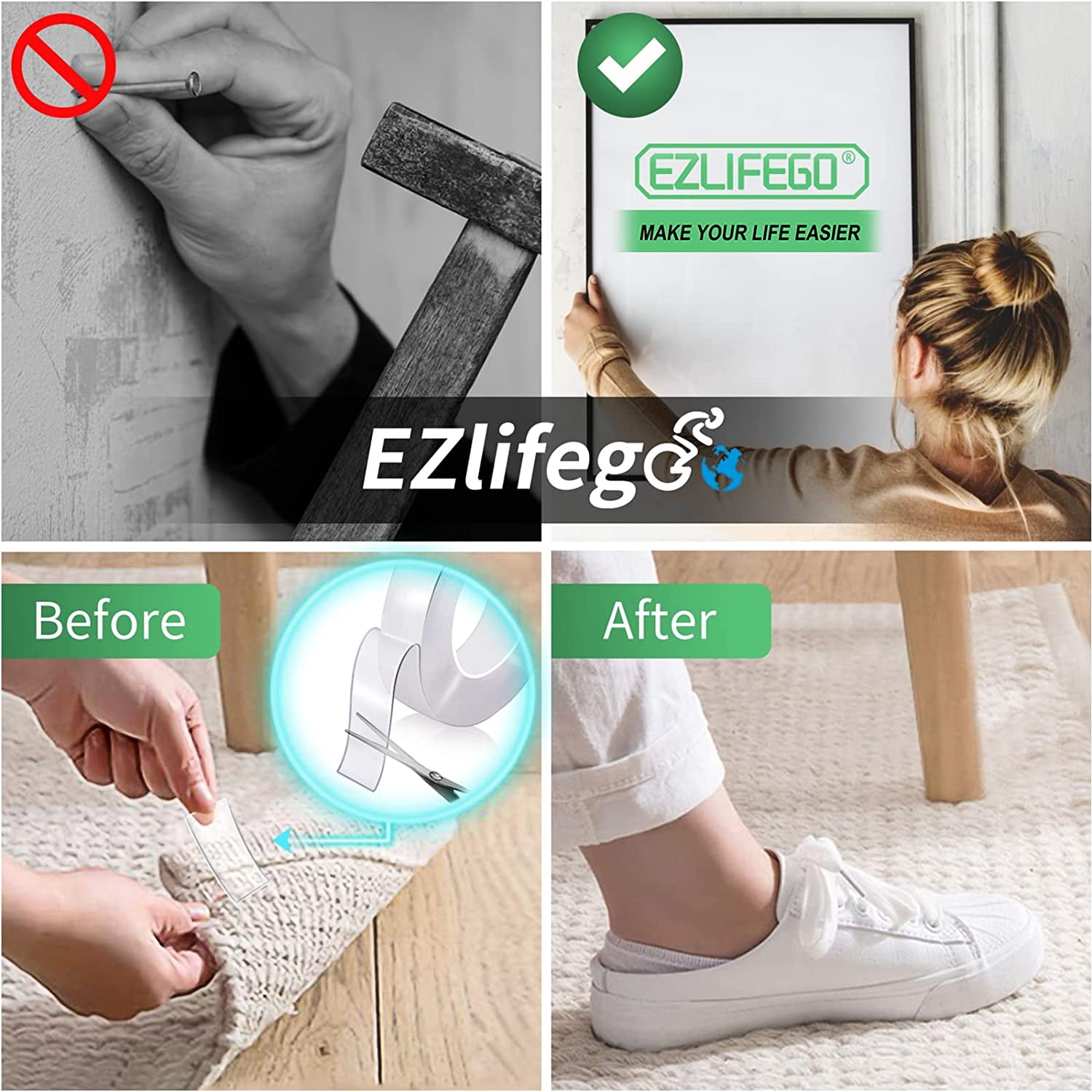 Double Sided Tape Heavy Duty, Nano Adhesive Tape, Clear Mounting Picture Hanging Strips (9.85FT)