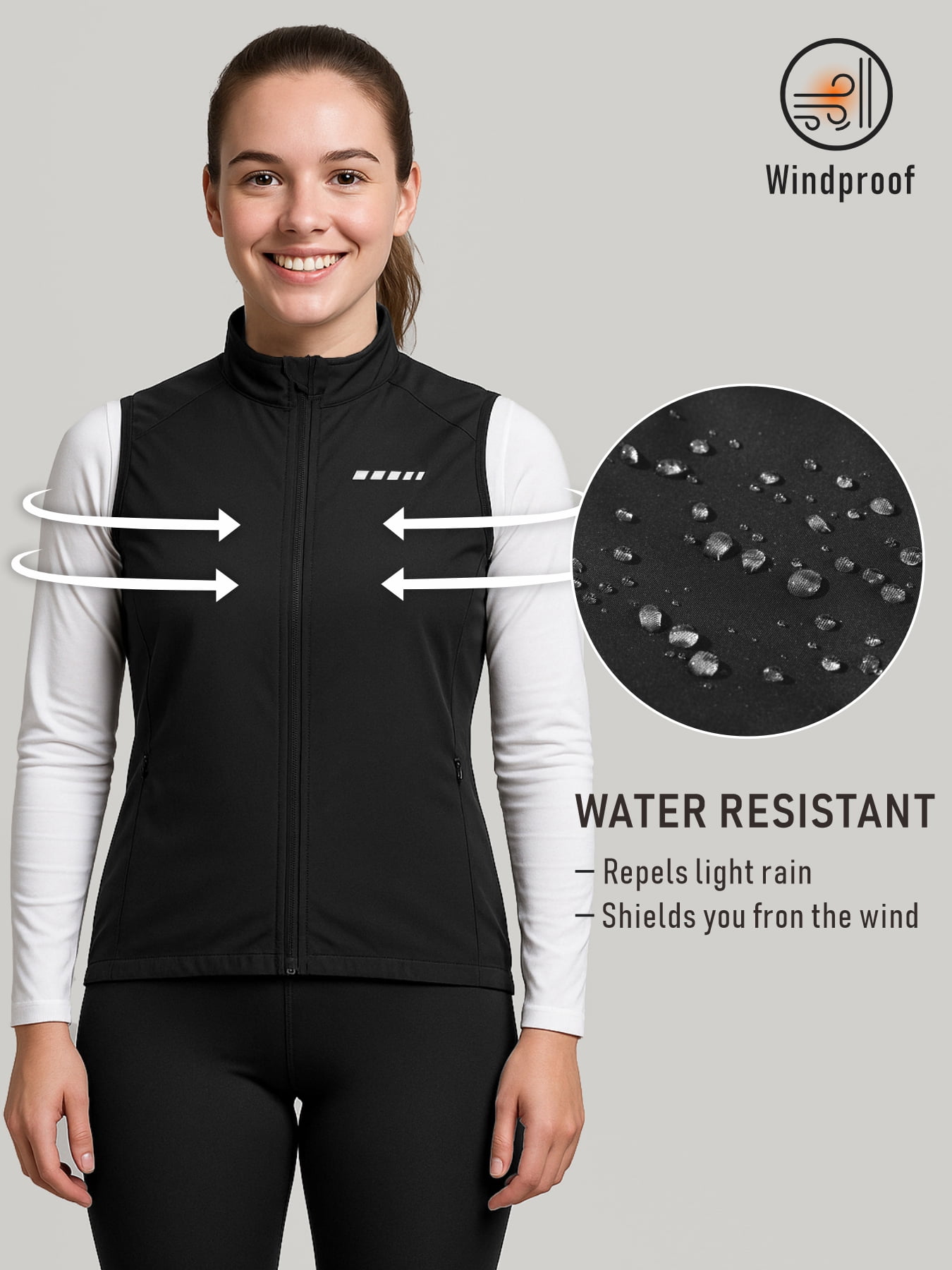 Leopatrix Women's Windproof Cycling Vest, Full-Zip Winter Sleeveless Bike Jacket with Zip Pockets for cycling 
,running,hiking