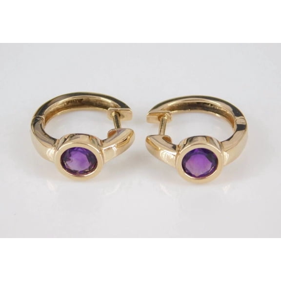 1Ct Round Cut Simulated Amethyst Solitaire Hoop Earrings 14K Yellow Gold Plated
