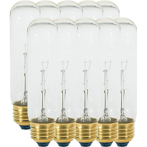 Satco S3700 Tubular (25T10 25W T10 Clear CARDED) 25 Watt T10 Incandescent; Clear; 2000 Avg. Hours; 200 Lumens; Medium Base; 120 Volt; Carded for T10 Decorative Chandelier Bulb (10 Pack)