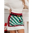 thumbnail image 4 of Women's Christmas Mini Skirts Belt Print High Waist Patchwork Knit A-line Skirts Fall Party Packaged Hip Skirts Streetwear, 4 of 9