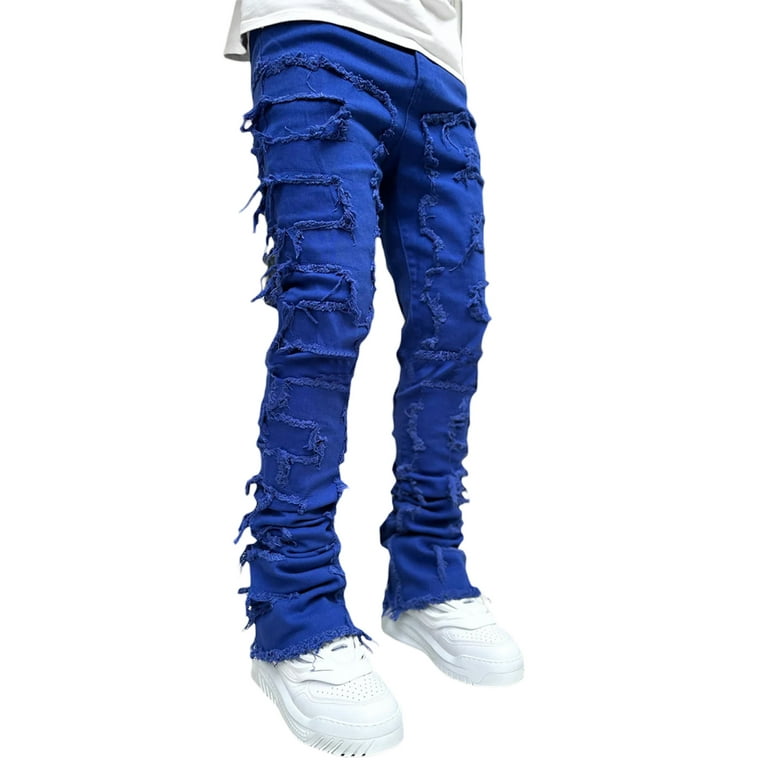 Men's Ripped Jeans Y2k Distressed Destroyed Straight Denim