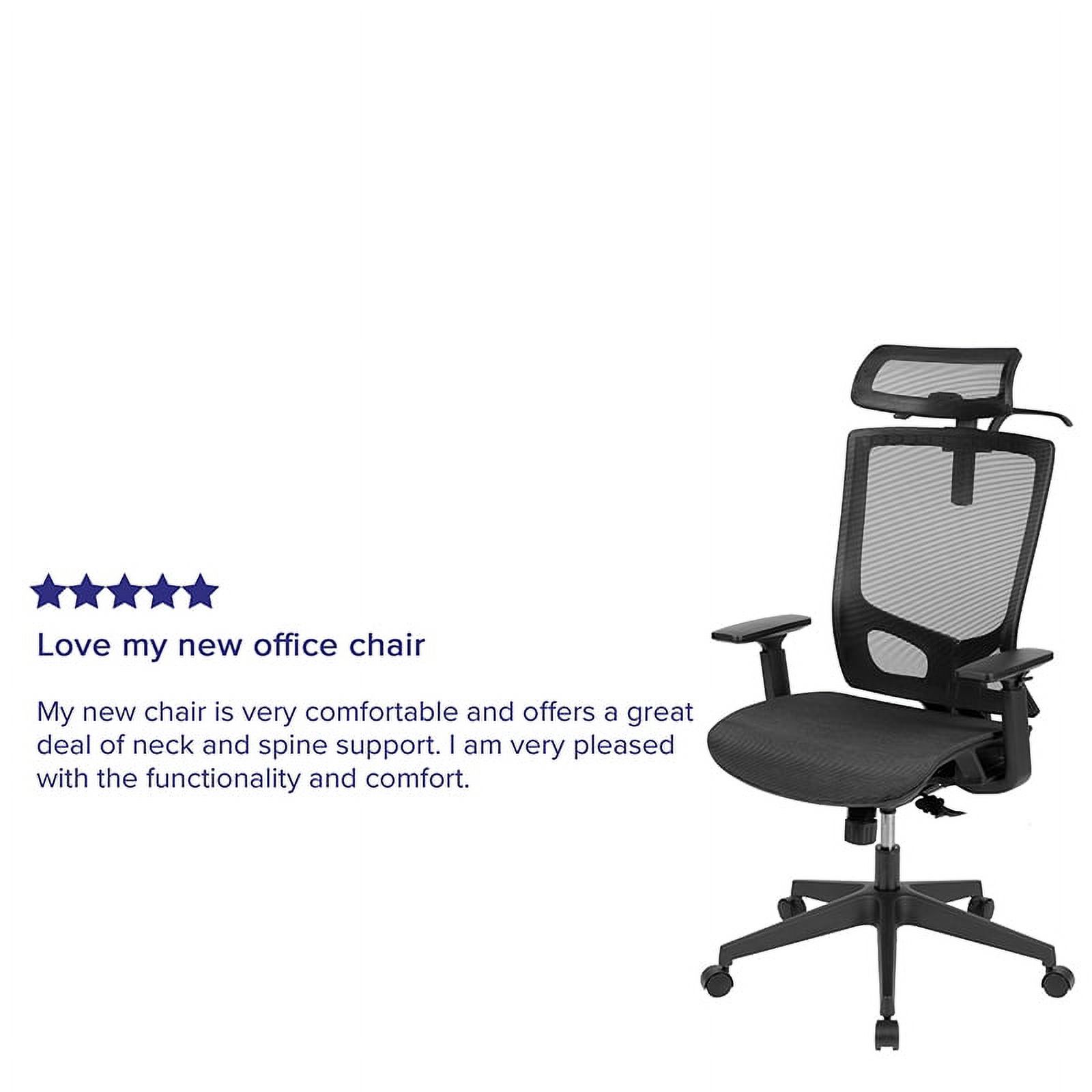 Flash Furniture Ergonomic Mesh Office Chair with Synchro-Tilt, Pivot Adjustable Headrest, Lumbar Support, Coat Hanger and Adjustable Arms in Black [H-2809-1KY-BK-GG] - image 4 of 5