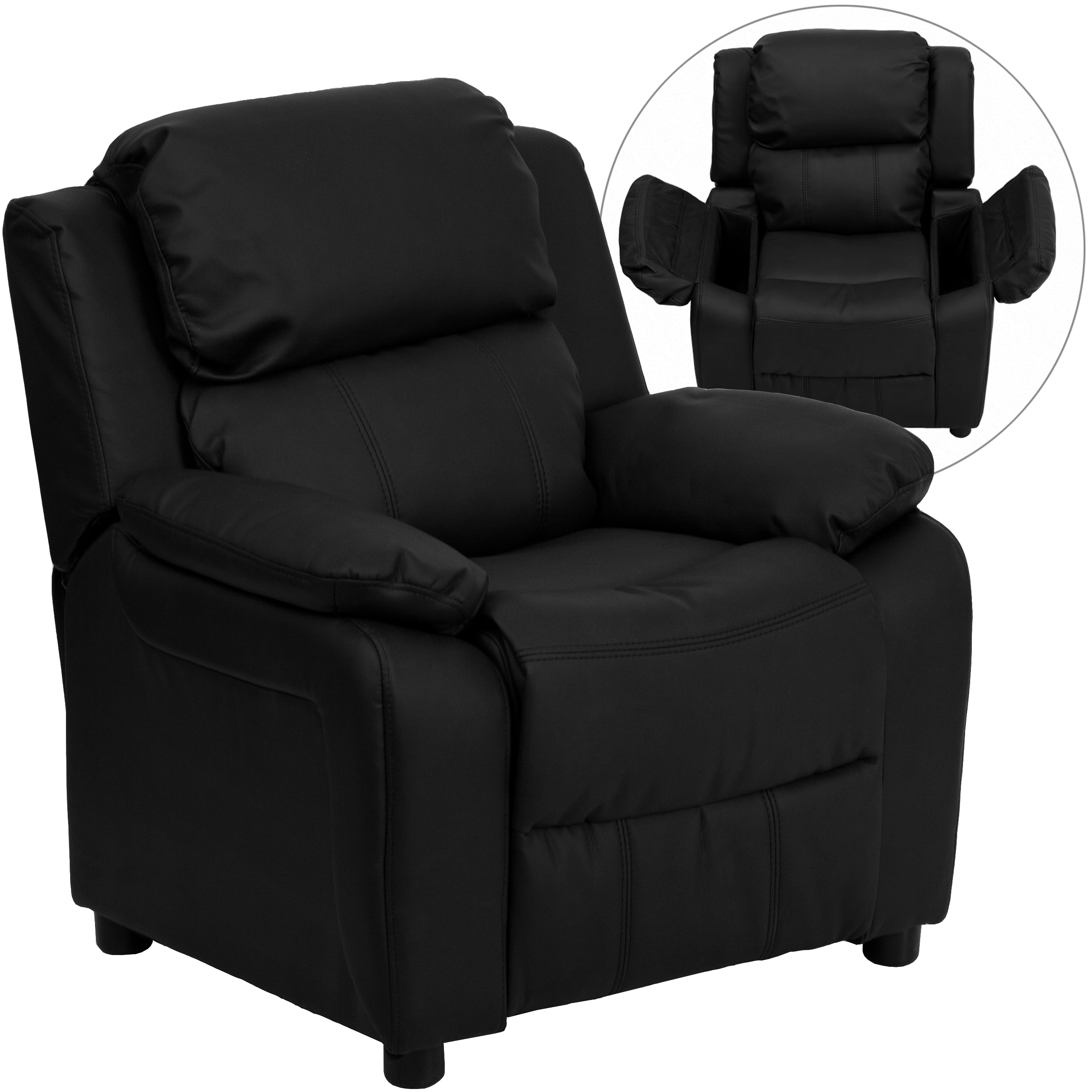 Flash Furniture Deluxe Padded Contemporary Black LeatherSoft Kids Recliner with Storage Arms - image 2 of 13