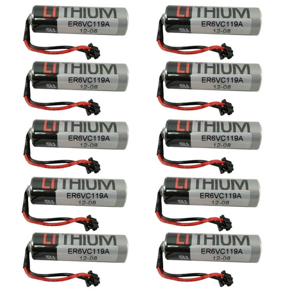 (10 Pack) ER6V/3.6V 2400mAh Lithium Replacement Battery AA for ER6VC119A ER6VC119B PLC Battery for M70 PLC with Black Plug