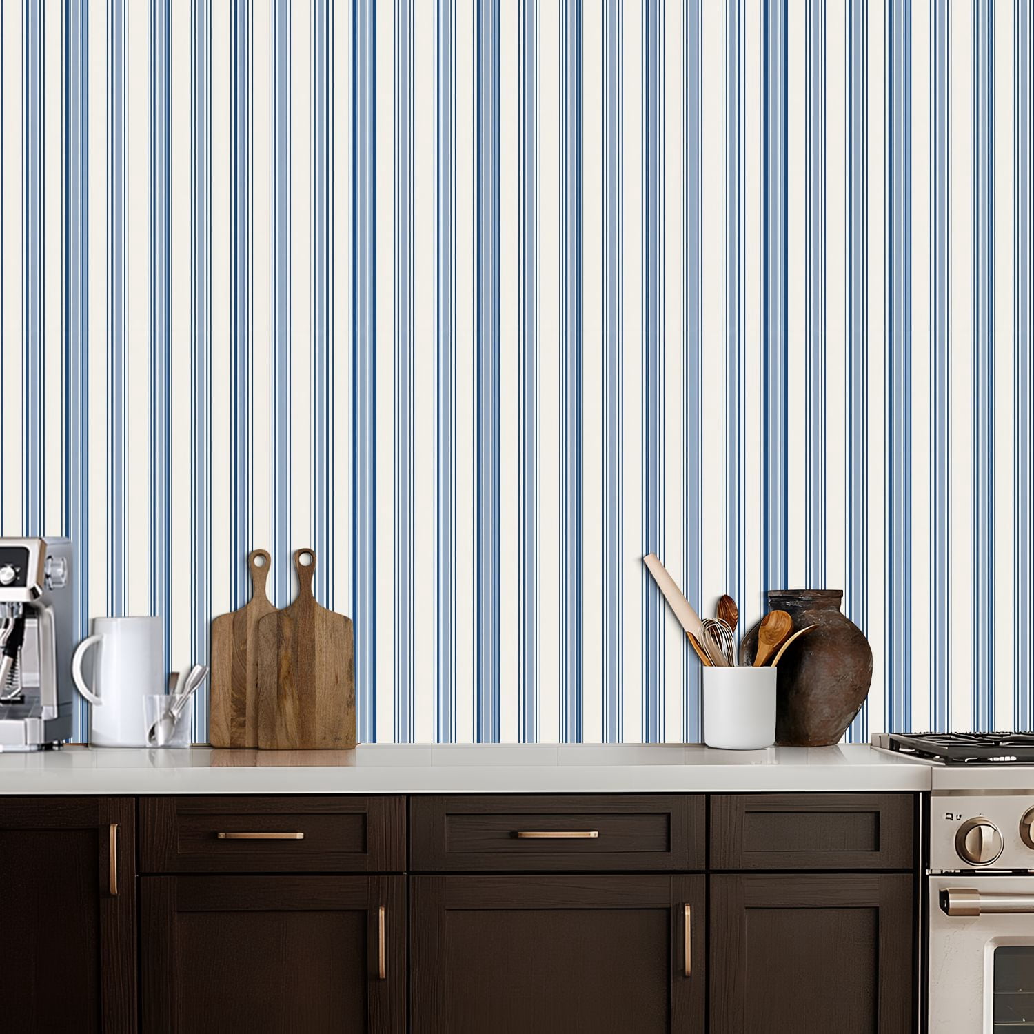 Peel and Stick Wallpaper Blue White Vertical Striped Minimalist Classic Wall Mural 17.7in x 9.8ft Self Adhesive Removable Wall Paper Renter Friendly Wallpaper for Bedroom Studio Lake House