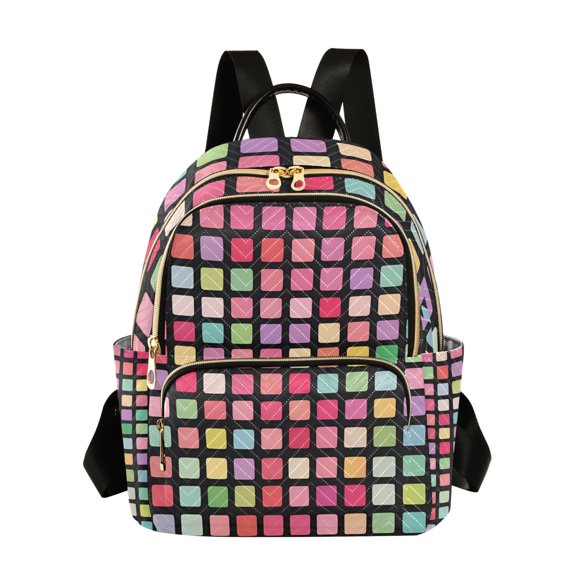 FORMRS Mini Backpack Purse for Women Quilted Travel Daypack Casual Shoulder Bag, Colorful Block Pattern