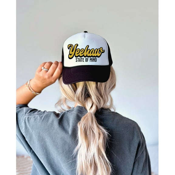 Southern Attitude Designs- Yeehaw State of Mind Black & White Unisex Foam Trucker Hat
