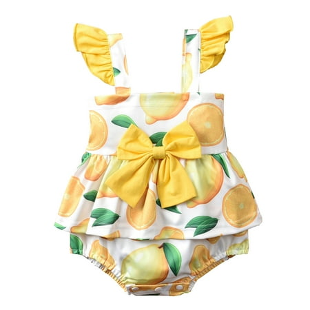 

MERSARIPHY Toddler Summer Romper Watermelon/Lemon Ruffled Sleeveless Jumpsuit