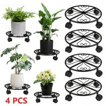 4-Pack Plant Caddy Plant Stands with Wheels, 11.8-Inch Heavy Duty Metal Round Indoor Outdoor Container Plants Flower Pot Roller Base with Casters, Load Capacity 110 lbs, Black